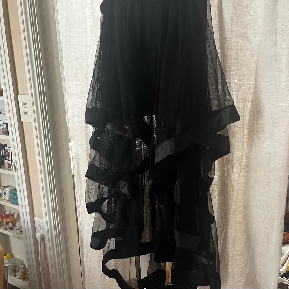 Venus Black Tulle Ruffle Satin Trim Skirt